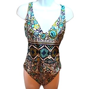 Massimo Swimwear One Piece Cross Back Swimsuit Floral Flower Print Beach Summer